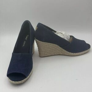 NEW TOMS Women's Michelle Recycled Peep-Toe Espadrille Wedges in Denim
